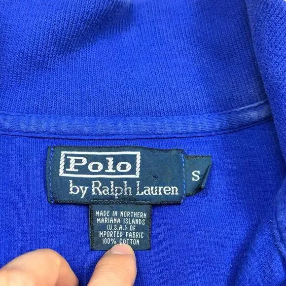 VTG Polo Ralph Lauren Sweatshirt Men’s Sz S Blue 1/4 Zip Pony USA Island Made - Picture 3 of 9
